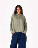 HIGH LOW LINEN SHIRT -OLIVE