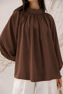 LOOSE GAIPELRE BLOUSE -BROWN