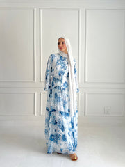 FLOWERED CHIFFON DRESS-BABY BLUE