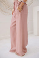 Wide-Leg Drawstring Pants -NUDE