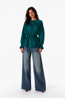 PURE LINEN BLOUSE -Dark Green