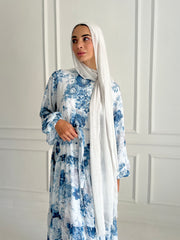 FLOWERED CHIFFON DRESS-BABY BLUE