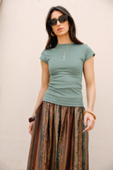 Fitted Crew Neck Basic top -OLIVE