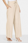 ELASTIC WAIST LINEN PANTS -BEIGE
