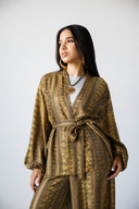 SATIN PATCHWORK CARGIGAN -GOLD