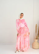 SWIM COVERUP CHIFFON SKIRT- PINK PLUMES