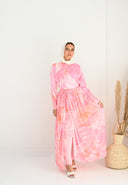 SWIM COVERUP CHIFFON SKIRT- PINK PLUMES