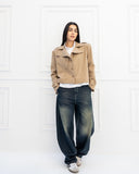 CROPPED OVERSIZE BLAZER-CAFE