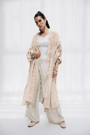 CRINKLE EMBROIDERY LONG CARDIGAN -Beige