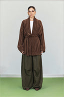 OPENWORK KNIT CARDIGAN -Brown
