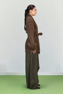 OPENWORK KNIT CARDIGAN -Brown