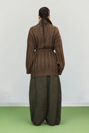 OPENWORK KNIT CARDIGAN -Brown
