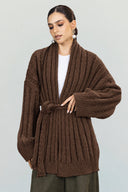 OPENWORK KNIT CARDIGAN -Brown