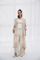 CRINKLE EMBROIDERY LONG CARDIGAN -Beige