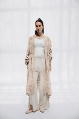 CRINKLE EMBROIDERY LONG CARDIGAN -Beige