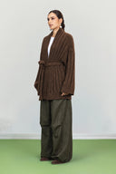 OPENWORK KNIT CARDIGAN -Brown