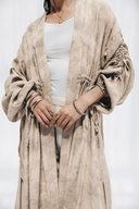 CRINKLE EMBROIDERY LONG CARDIGAN -Beige
