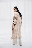 CRINKLE EMBROIDERY LONG CARDIGAN -Beige