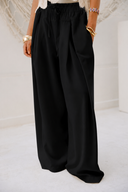 Wide-Leg Drawstring Pants -BLACK