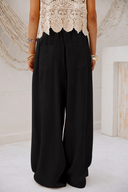 Wide-Leg Drawstring Pants -BLACK