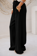 Wide-Leg Drawstring Pants -BLACK