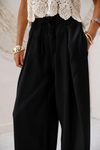 Wide-Leg Drawstring Pants -BLACK