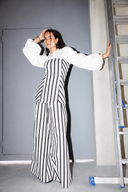STRIPED WIDE LEG PANTS -WHITE