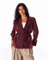 Sheer V-Neck SHIRT -MAROON