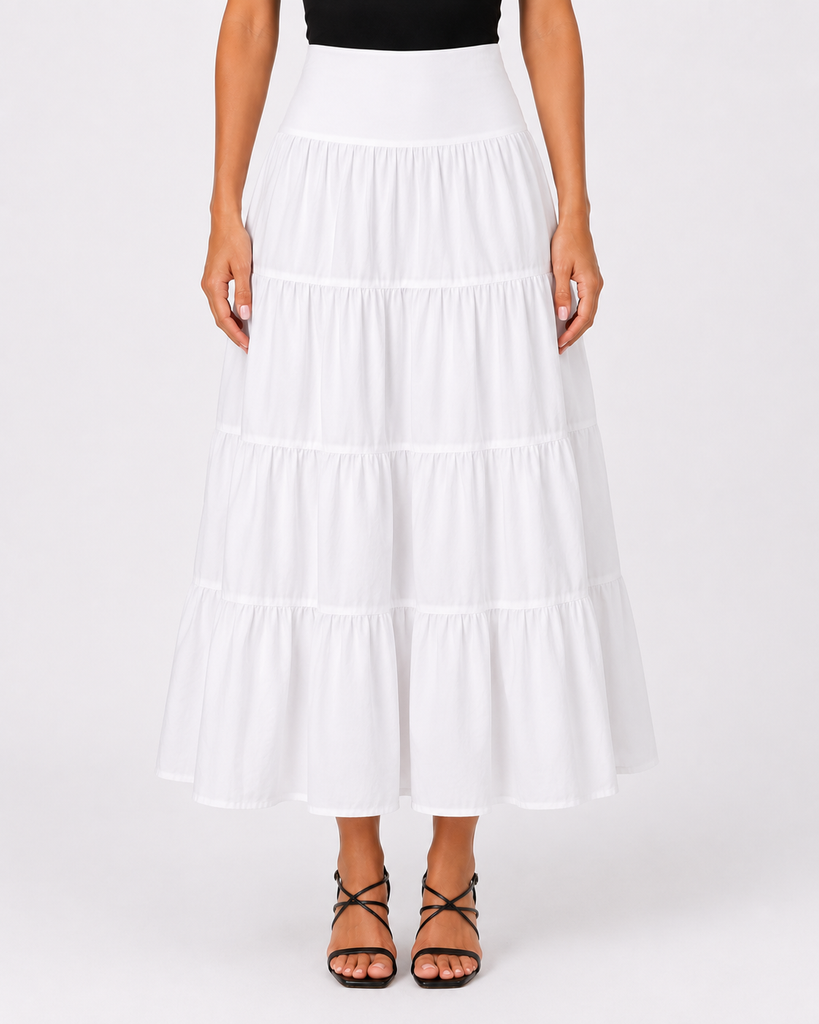 Velora Tiered Skirt in Off White | Voile – Pistage