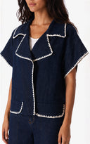 Crochet-Trimmed Denim JACKET -DARK BLUE