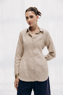 FITTED PURE LINEN SHIRT -Beige