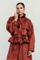 DRAWSTRING SUEDE JACKET -OLIVE