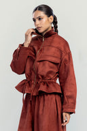 DRAWSTRING SUEDE JACKET -OLIVE