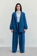 RELAXED HOODED CARDIGAN -PETROLEUM