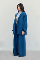 RELAXED HOODED CARDIGAN -PETROLEUM