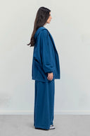 RELAXED HOODED CARDIGAN -PETROLEUM