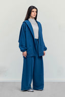 RELAXED HOODED CARDIGAN -PETROLEUM