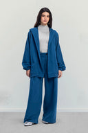 RELAXED HOODED CARDIGAN -PETROLEUM