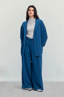 RELAXED HOODED CARDIGAN -PETROLEUM