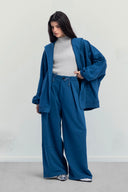 RELAXED HOODED CARDIGAN -PETROLEUM