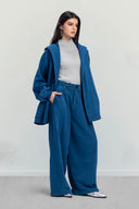 RELAXED HOODED CARDIGAN -PETROLEUM