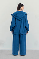 RELAXED HOODED CARDIGAN -PETROLEUM