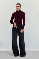 HIGH WAIST DENIM PANTS -BLACK