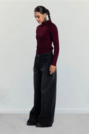 HIGH WAIST DENIM PANTS -BLACK