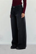 HIGH WAIST DENIM PANTS -BLACK