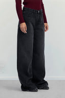 HIGH WAIST DENIM PANTS -BLACK