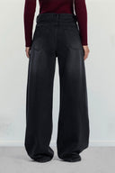 HIGH WAIST DENIM PANTS -BLACK