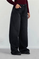 HIGH WAIST DENIM PANTS -BLACK