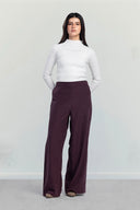 WIDE-LEG TENCEL PANTS -MAROON