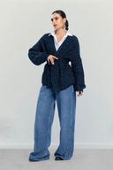 BELTED KNIT CARDIGAN -BLUE